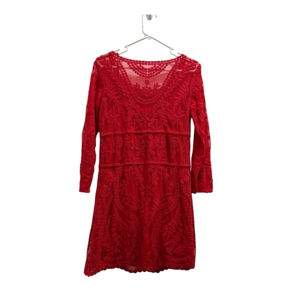 EXPRESS Red Lace Overlay Long Sleeve Bodycon Mini Dress - Picture 3 of 7